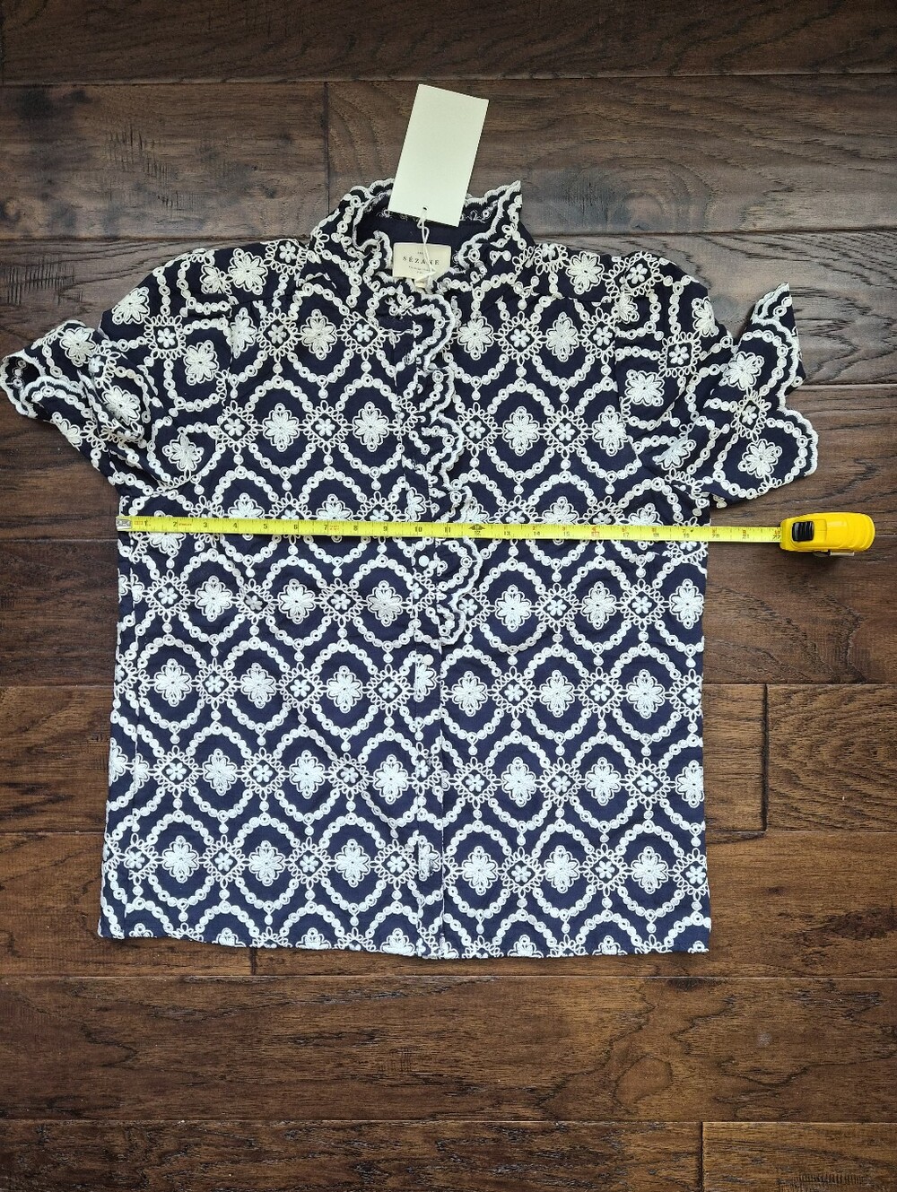 *NWT* [Sezane] Dahlia Shirt in Marine with Daisies, Size 38/6, Organic Cotton - Picture 6 of 13